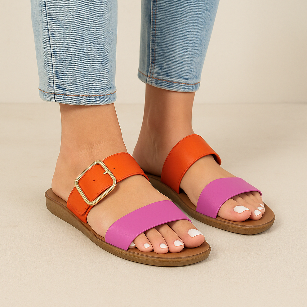 VS TREADS VELMA EMERALD FUCHSIA ORANGE - Women slippers - Collective Shoes