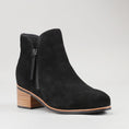 Load image into Gallery viewer, Naked Arches Oxley black suede boots with rounded toes and chunky heels, stylish footwear for everyday wear.