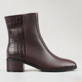 Load image into Gallery viewer, Le Sansa Spike Choco boots featuring a chocolate crocodile print design on the side, stylish and trendy footwear.