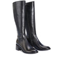 Load image into Gallery viewer, Black EOS Wyoming high boots with top stitching and sturdy soles, stylishly displayed in the image.