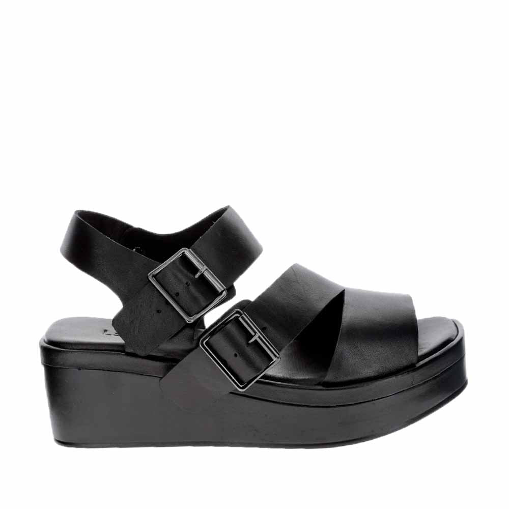 Shop Lesansa Tri Black Women Leather Wedge Sandals Zeke