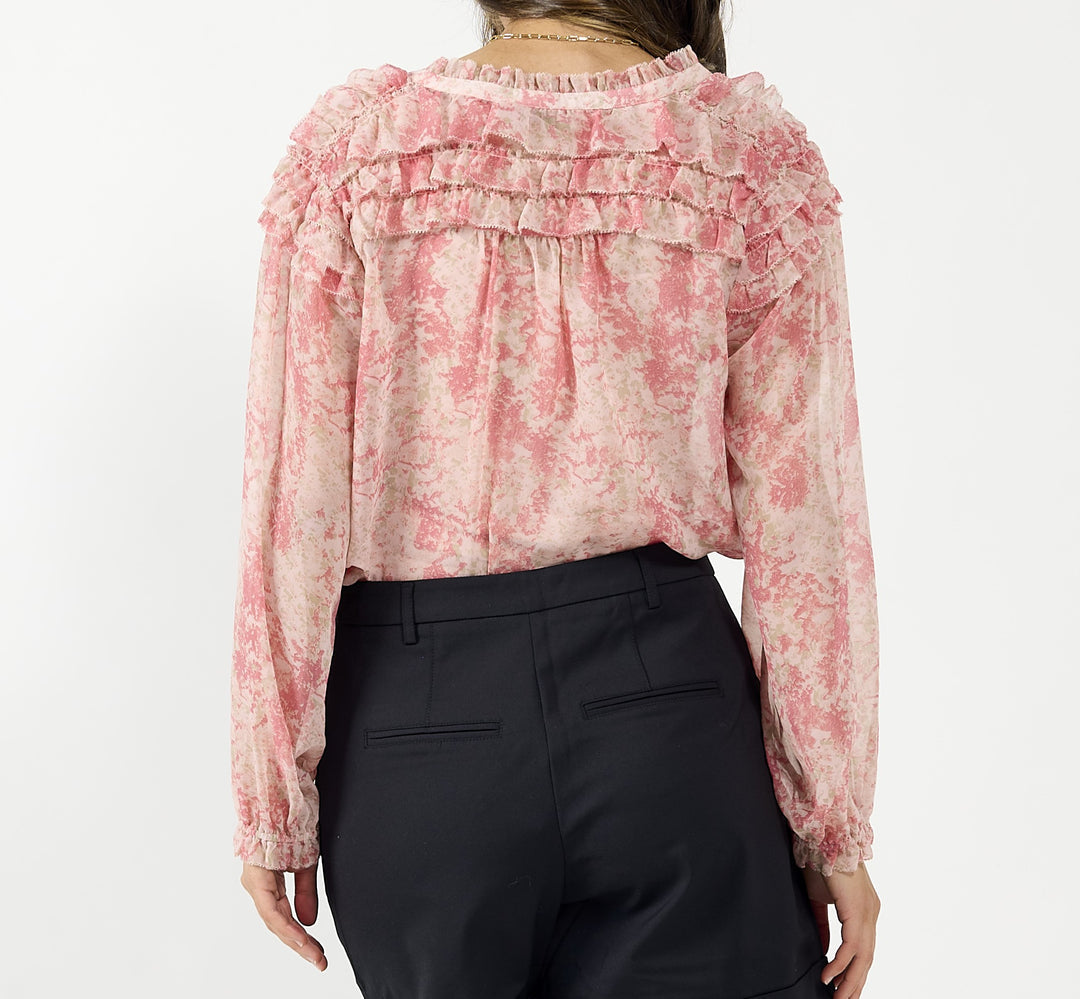 DRAMA THE LABEL THE HONOR BLOUSE PINK MARBLE