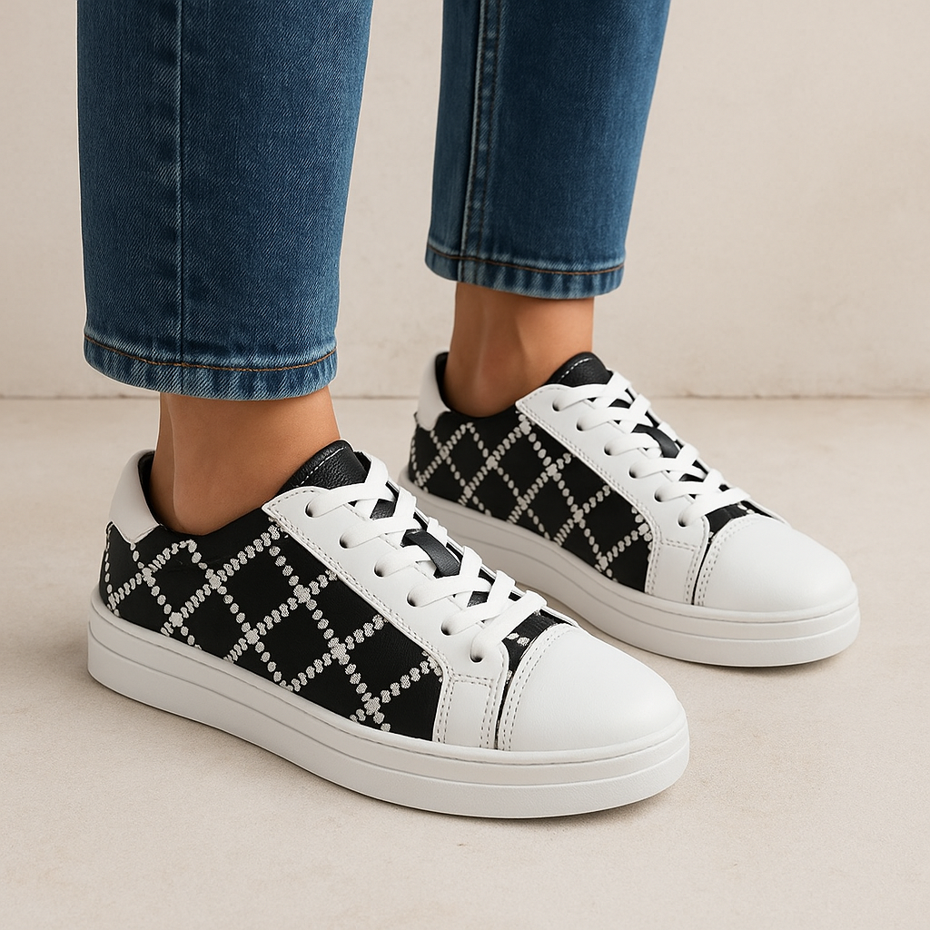 ALFIE & EVIE PLEAT WHITE BLACK - Women sneakers - Collective Shoes 