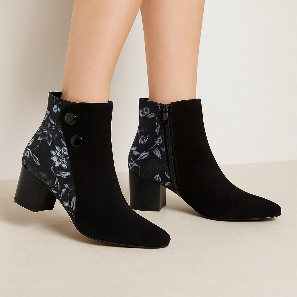 ZIERA VEYDA BLACK WHITE FLOWER - Women Boots - Collective Shoes 