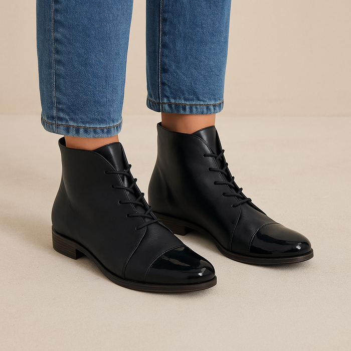 DJANGO & JULIETTE KINGFISH BLACK PATENT - Women Boots - Collective Shoes 
