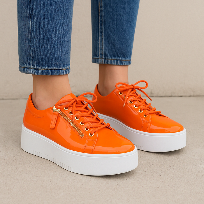 DJANGO & JULIETTE WOLFIE ORANGE PATENT - Women sneakers - Collective Shoes 