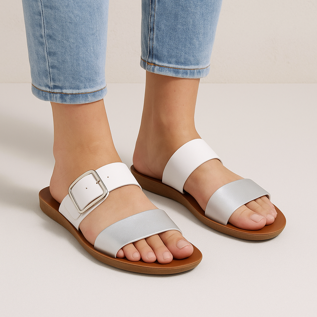 VS TREADS VELMA WHITE SILVER - Women slippers - Collective Shoes 