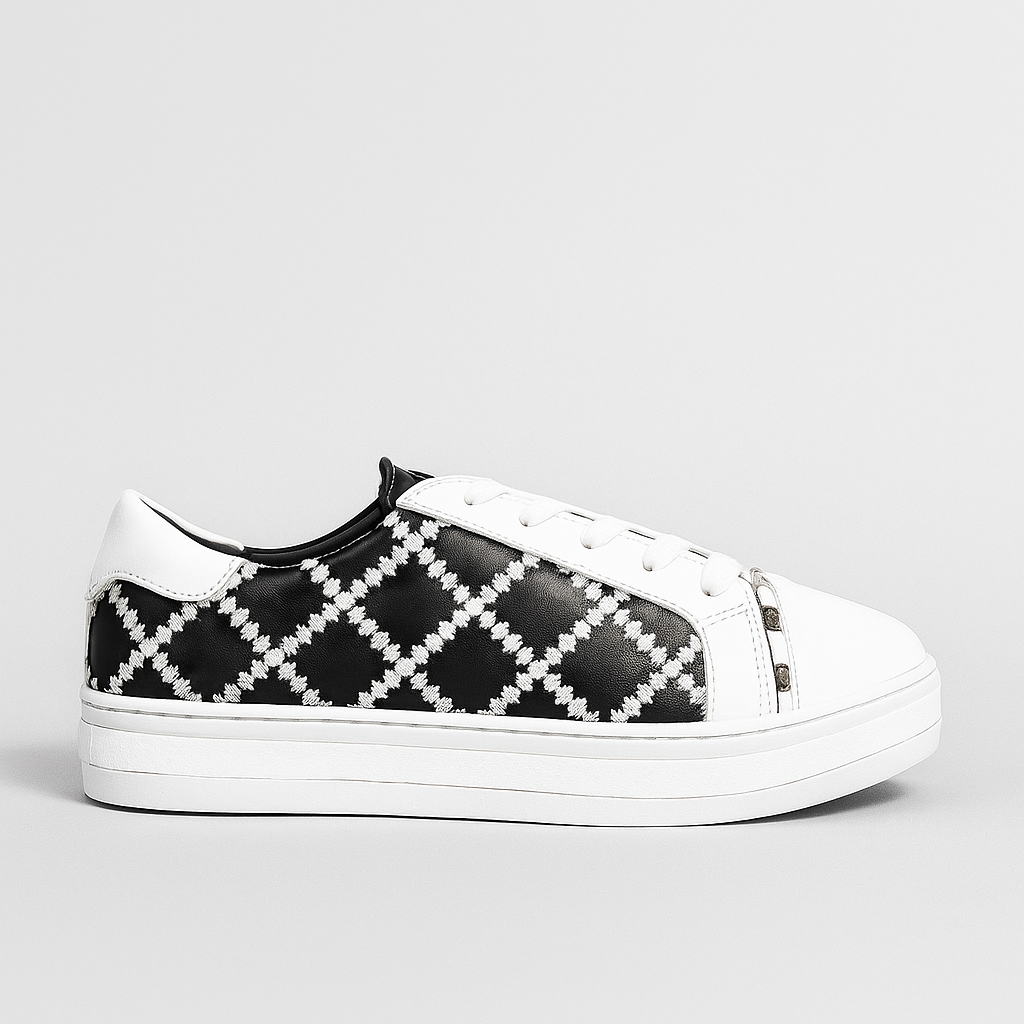 ALFIE & EVIE PLEAT WHITE BLACK - Women sneakers - Collective Shoes 
