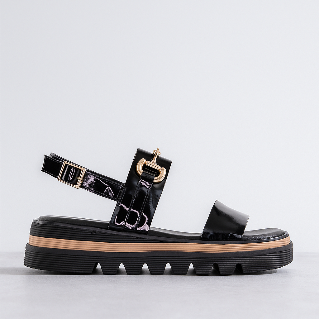 DJANGO & JULIETTE SABRI BLACK PATENT - Women Sandals - Collective Shoes 