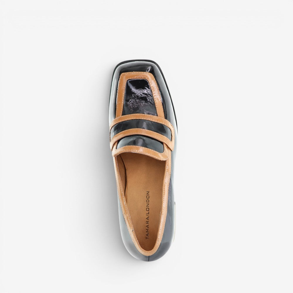 TAMARA LONDON BERGEN BLACK TAN PAT