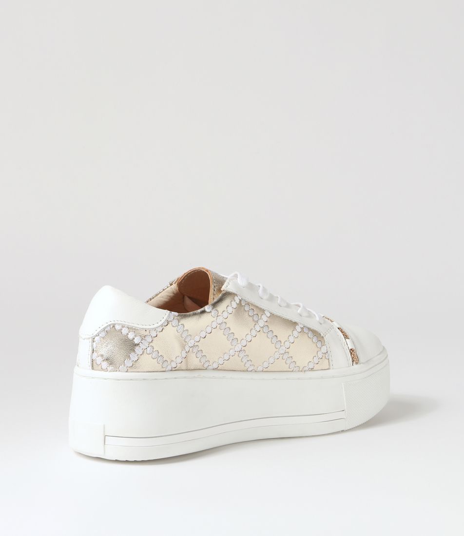 Shop Alfie & Evie Frankie White Gold Women Sneakers | Collective Shoes