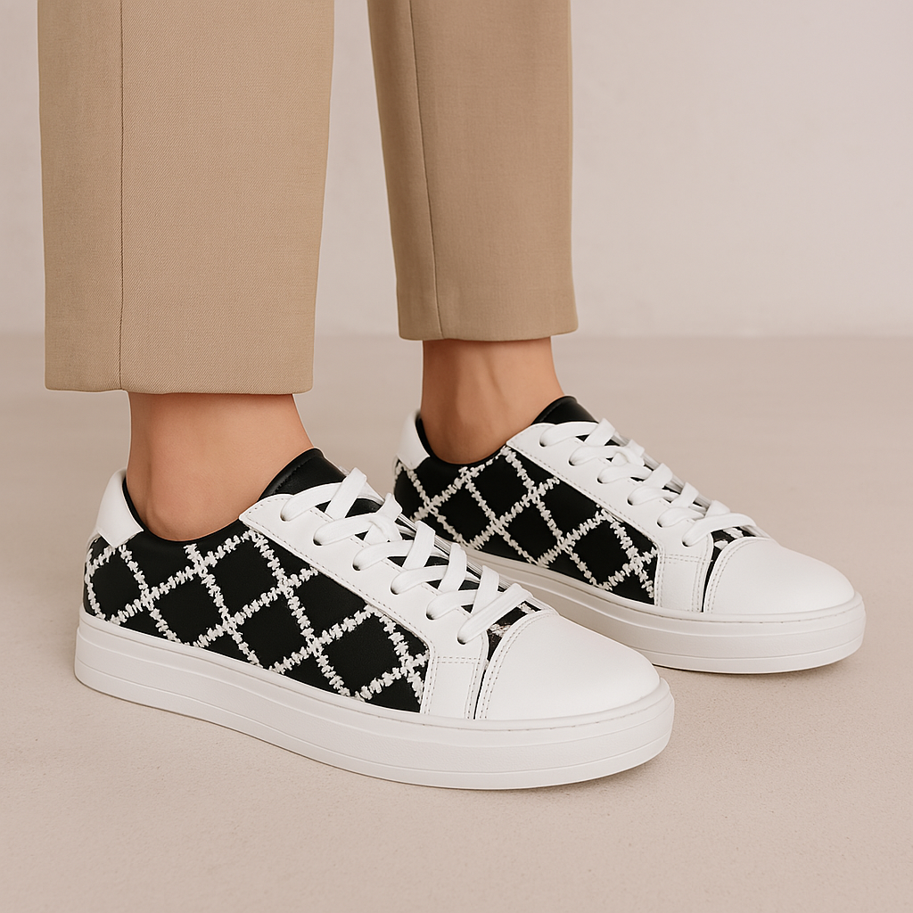 ALFIE & EVIE PLEAT WHITE BLACK - Women sneakers - Collective Shoes 