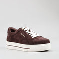 Load image into Gallery viewer, NAKED ARCHES Azealia Choco sneakers featuring brown and beige suede and fabric details with stylish laces.

