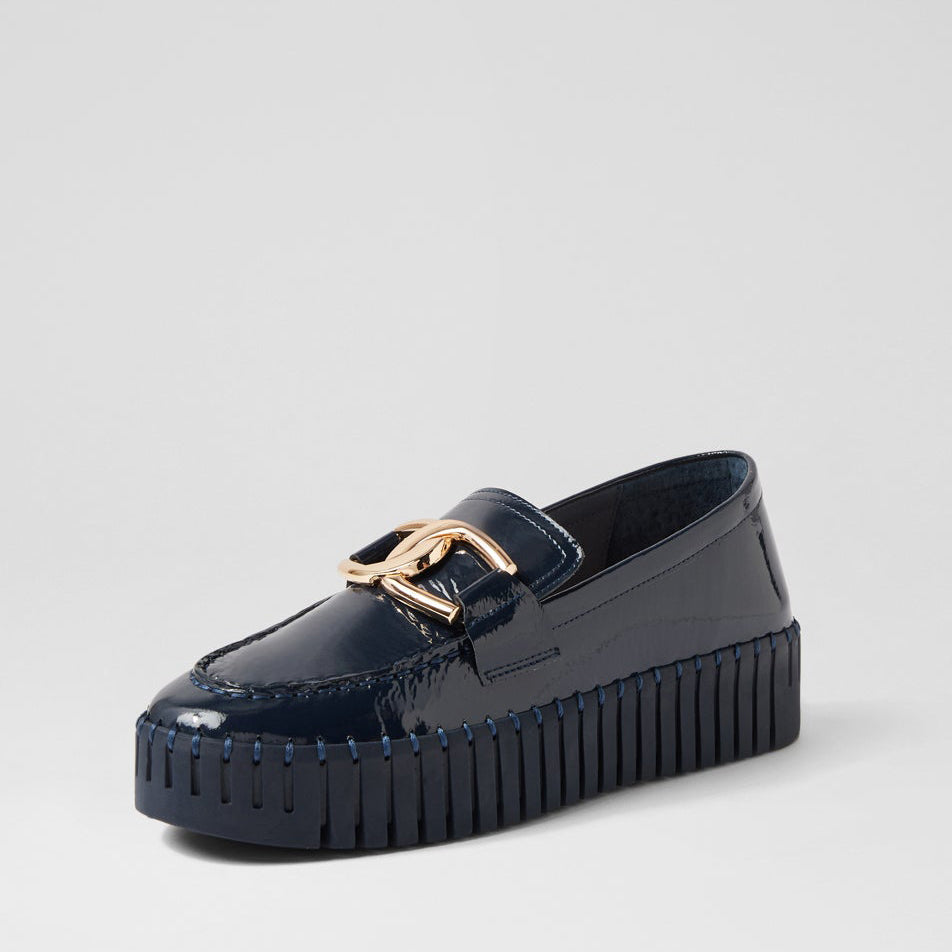 DJANGO & JULIETTE BRONTIS NAVY PATENT - Women Loafers - Collective Shoes 