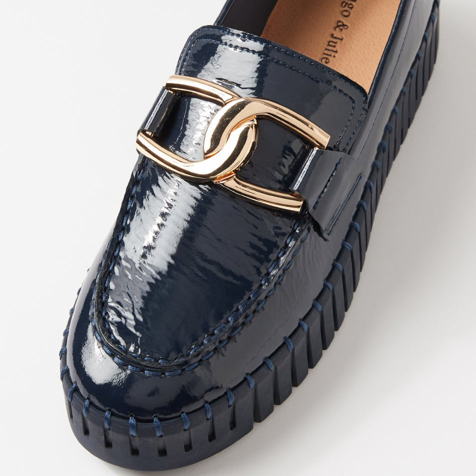 DJANGO & JULIETTE BRONTIS NAVY PATENT - Women Loafers - Collective Shoes 