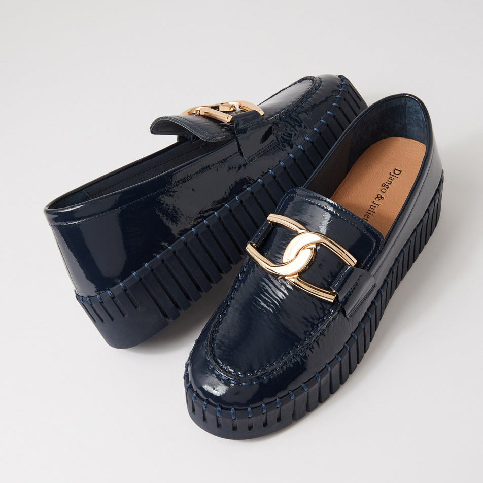 DJANGO & JULIETTE BRONTIS NAVY PATENT - Women Loafers - Collective Shoes 