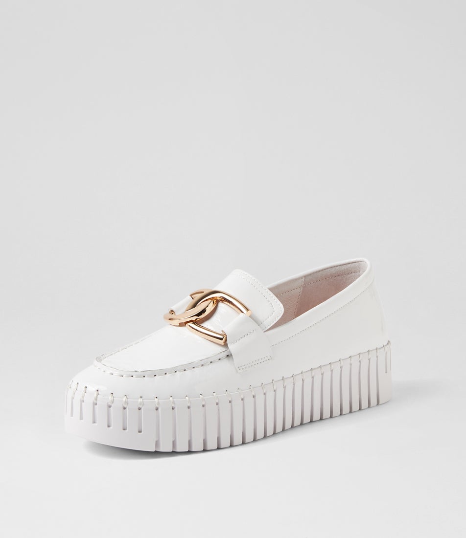 DJANGO & JULIETTE BRONTIS WHITE PATENT - Women Loafers - Collective Shoes 