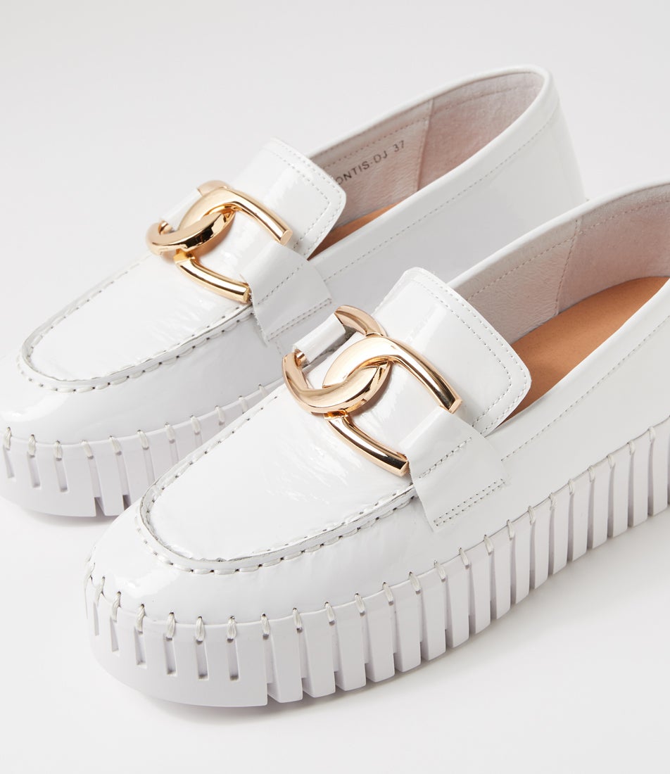 DJANGO & JULIETTE BRONTIS WHITE PATENT - Women Loafers - Collective Shoes 