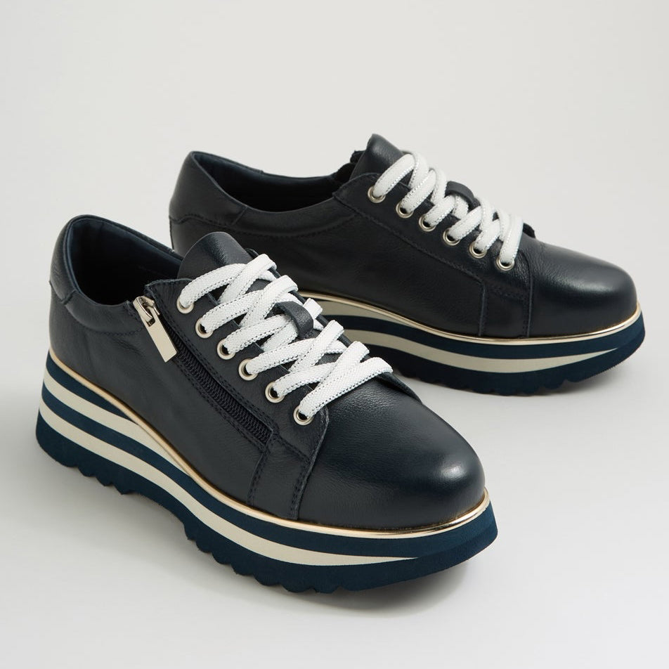 DJANGO & JULIETTE EAMMES NAVY LEATHER - Women Sneakers - Collective Shoes 