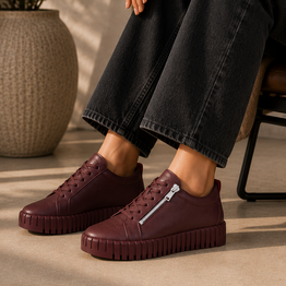 DJANGO & JULIETTE BUMP BURGUNDY LEATHER - Women sneakers - Collective Shoes 