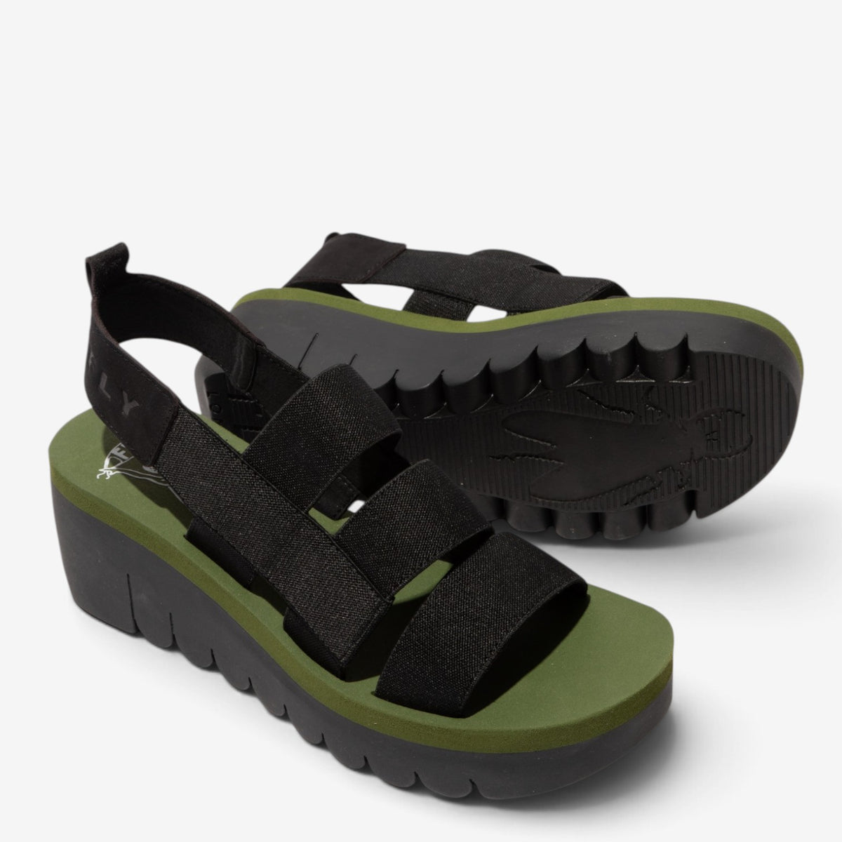 FLY LONDON YERE BLACK ARMY GREEN - Women Sandals - Collective Shoes 