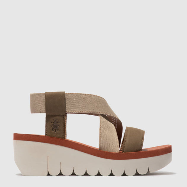 FLY LONDON YABI MILITARY BEIGE BLACK - Women Sandals - Collective Shoes 