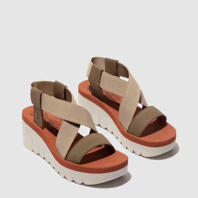FLY LONDON YABI MILITARY BEIGE BLACK - Women Sandals - Collective Shoes 