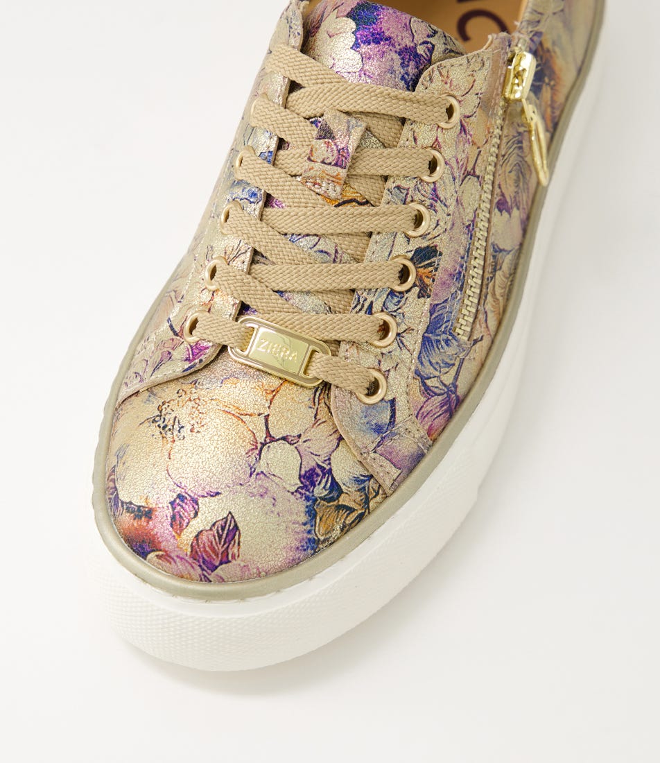 ZIERA PAMELA GOLD VINTAGE FLORAL - Women sneakers - Collective Shoes 