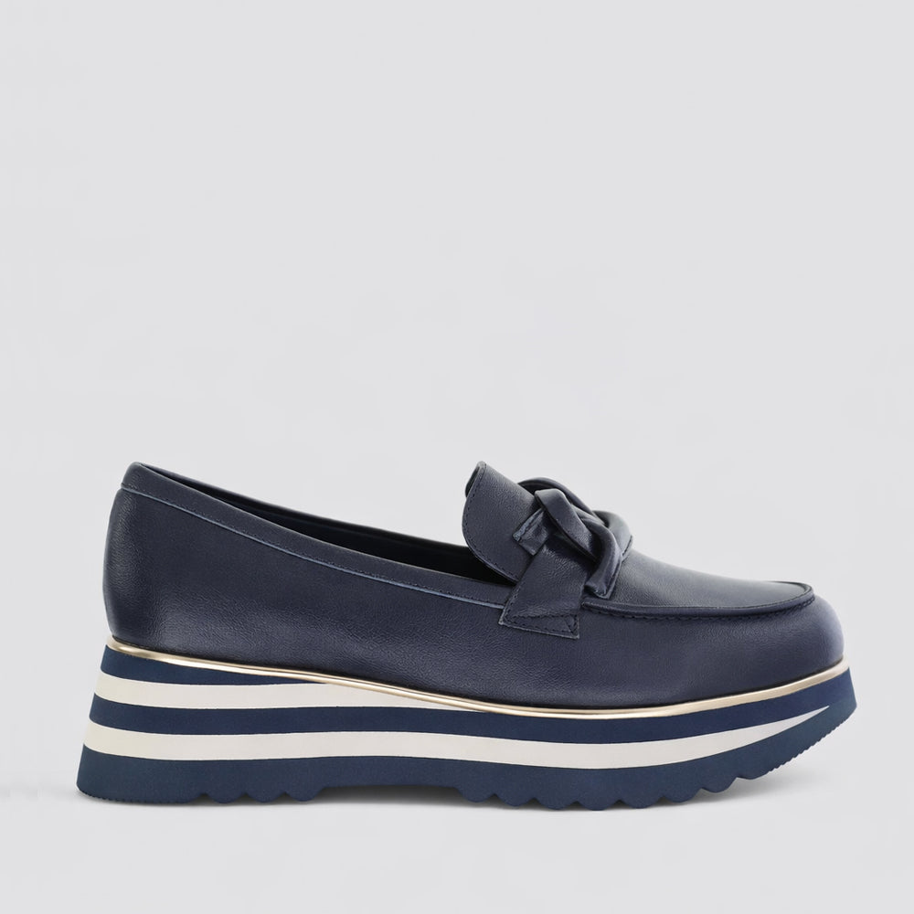 DJANGO & JULIETTE EAILA NAVY LEATHER - Women Loafers - Collective Shoes 