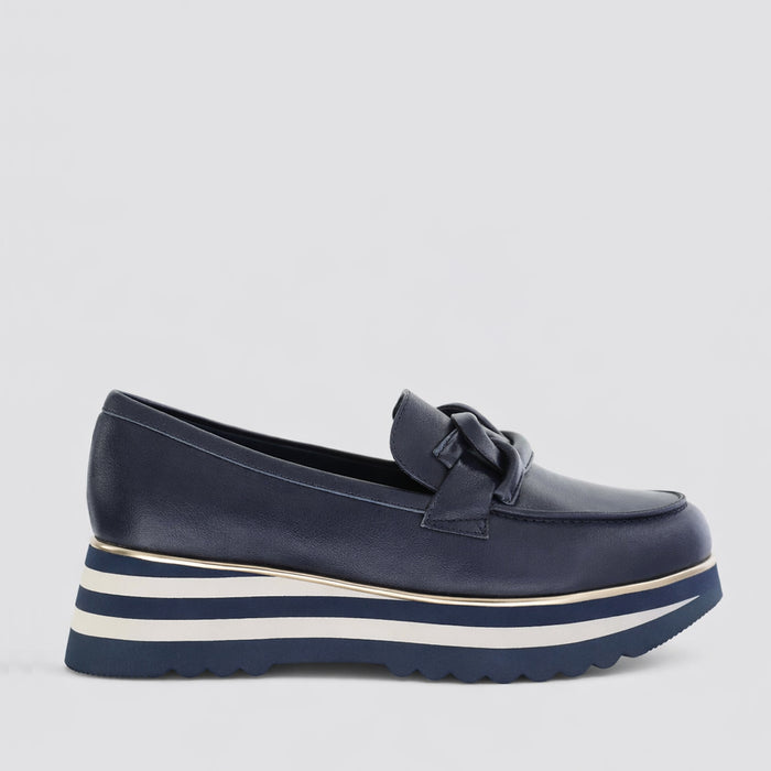 DJANGO & JULIETTE EAILA NAVY LEATHER - Women Loafers - Collective Shoes 