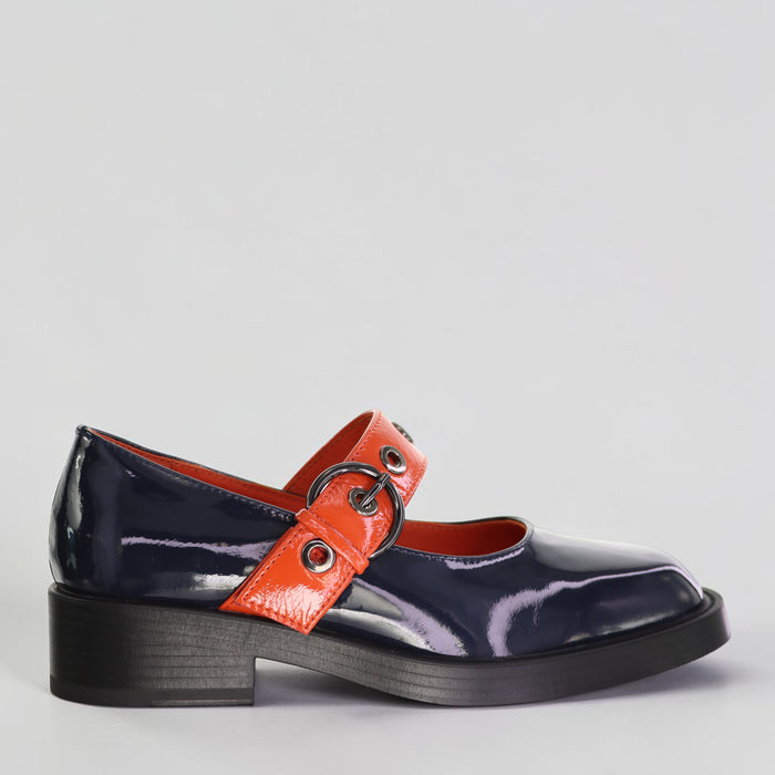 BRESLEY POLAVA NAVY/ORANGE PAT - Women Mary Jane - Collective Shoes 
