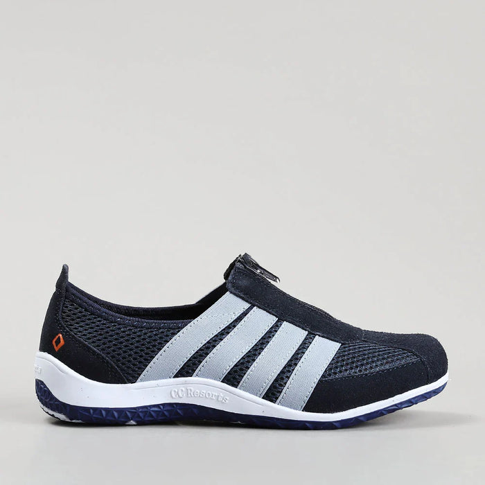 CC Resorts Jada casuals in navy and baby blue, side view showing comfortable fabric and stylish design.