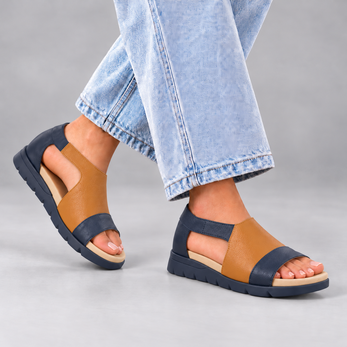 ZIERA ALLROY NAVY DK TAN - Women Sandals - Collective Shoes 
