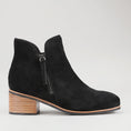 Load image into Gallery viewer, NAKED ARCHES Oxley black suede boots with ankle height and sleek design, featuring a rounded toe and subtle heel detail.
