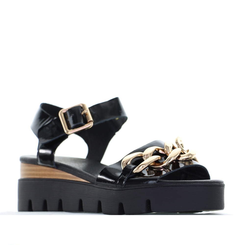 DJANGO & JULIETTE RACAS BLACK NATURAL PATENT - Women Sandals - Collective Shoes 