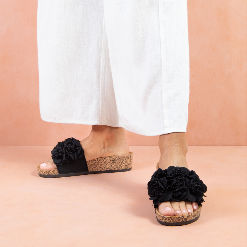 LOS CABOS CORSAGE BLACK - Women Slides - Collective Shoes 