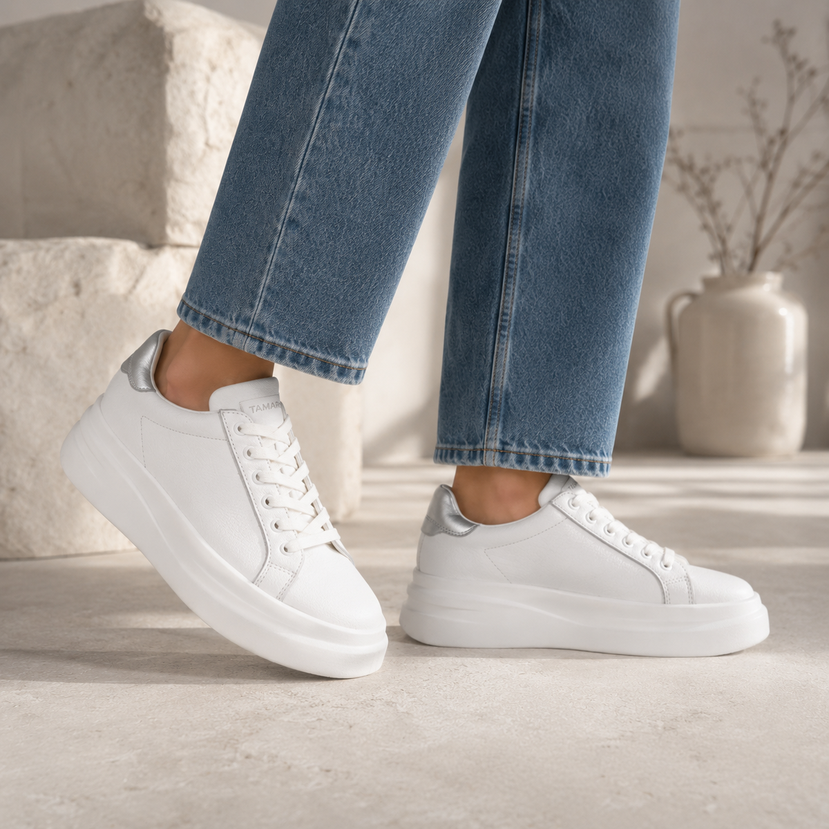 TAMARA LONDON BAILEY WHITE SILVER - Women Sneakers - Collective Shoes 