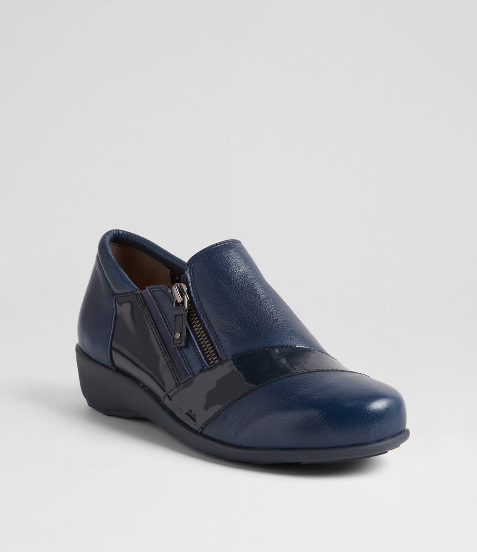 ZIERA SAGE NAVY PATENT - Women Slip-ons - Collective Shoes 