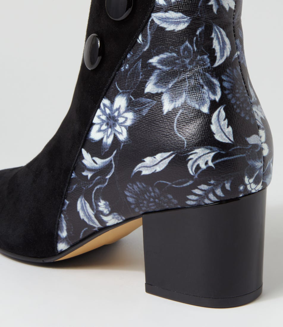 ZIERA VEYDA BLACK WHITE FLOWER - Women Boots - Collective Shoes 