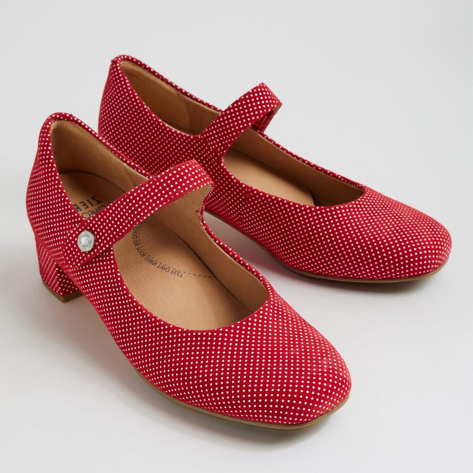 ZIERA KITTY RED SPOT PRINT - Women Heels - Collective Shoes 