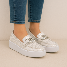 ZIERA ZURINA WHITE SILVER LEOPARD - Women Loafers - Collective Shoes 