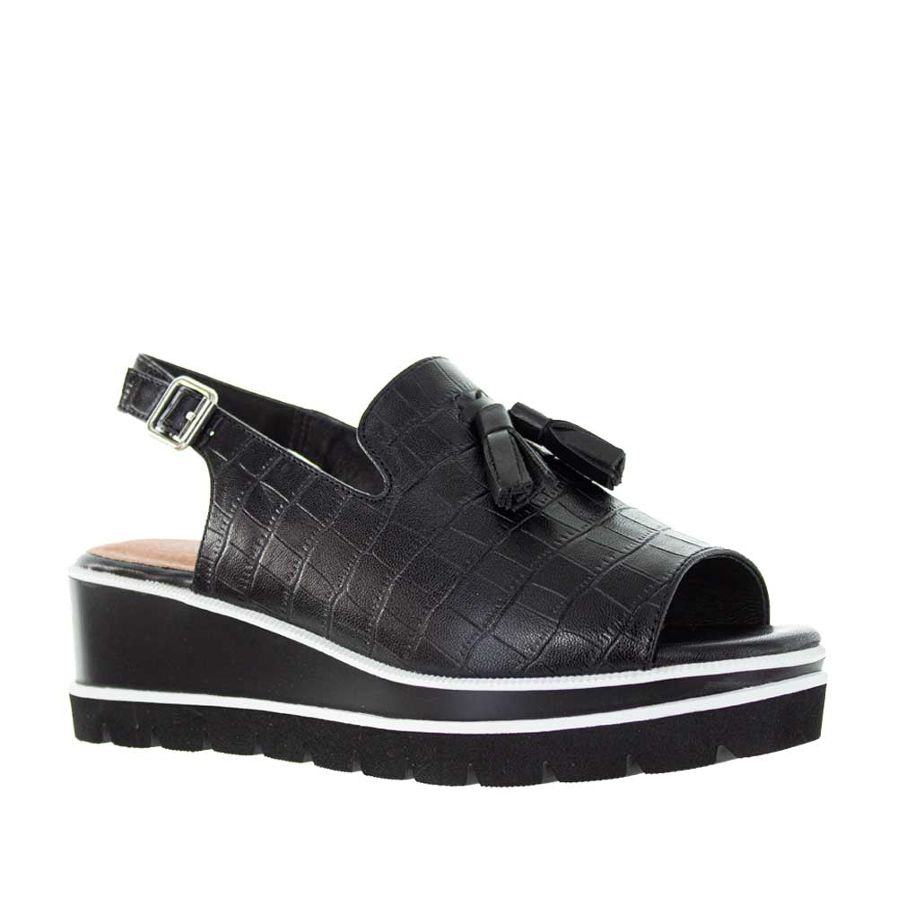 BRESLEY SEACOMBE BLACK CROC - Bresley Women Sandals - Collective Shoes 